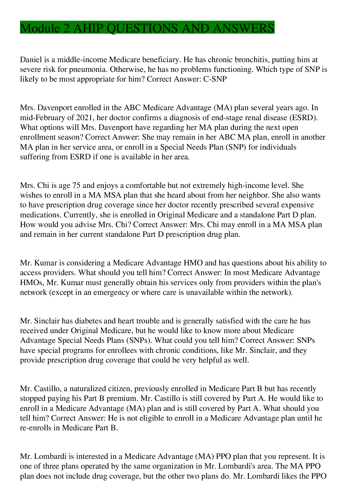 Preview image for Module 2 AHIP QUESTIONS AND ANSWERS